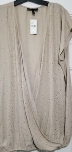 NWT Taupe draped top with metallic accents